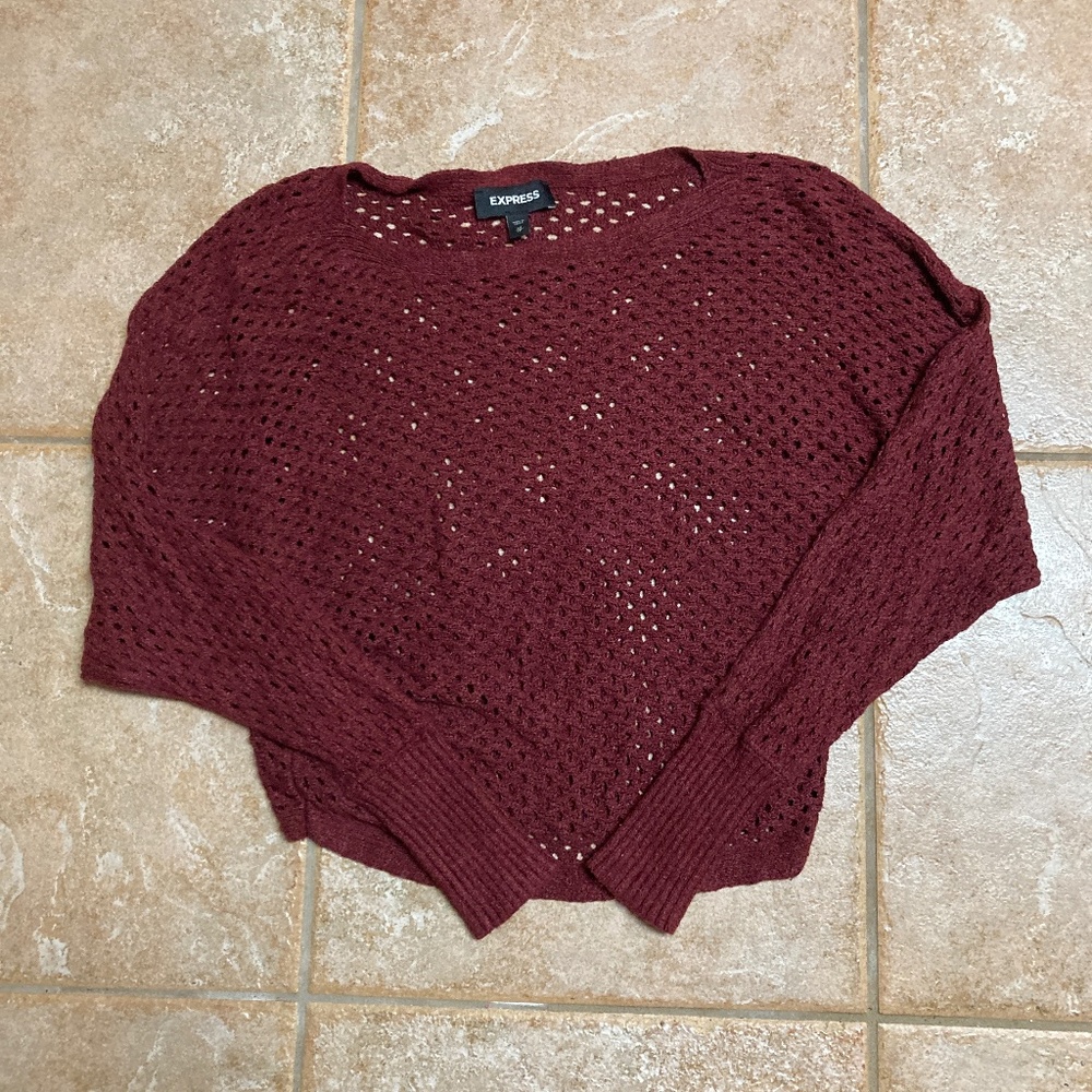 Express Burgundy Crochet Knit Sweater Sz XS